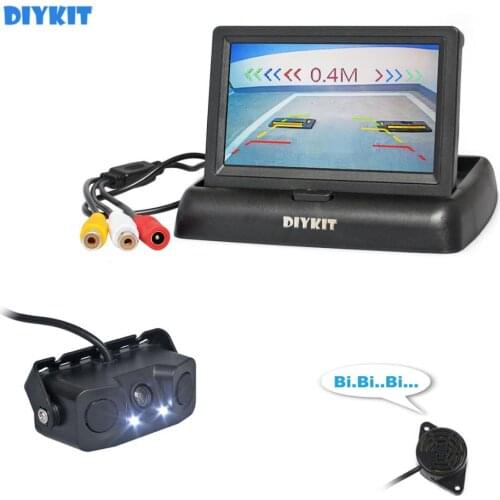 DIYKIT 4.3" Car Reversing Camera Kit Back Up Car Monitor LCD Display Parking Radar Sensor 2 in 1 Car Camera Parking System