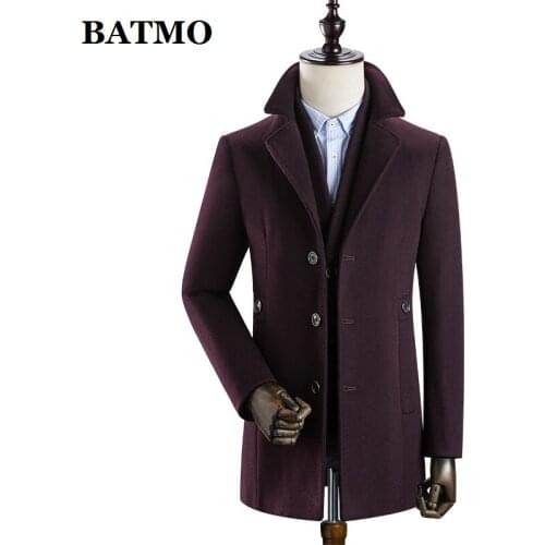 BATMO 2019 new arrival winter wool thicked trench coat men,mens wine red casual wool jackets,K627