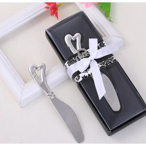Free shipping 150pcs/lot "spread the love" stainless steel heart butter knife wedding favors and gifts for party giveaways SN054