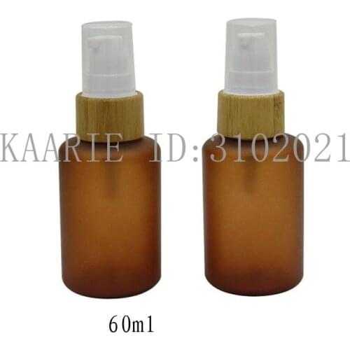 Free Shipping 60ml 15pcs/lot Brown Frosting PET Bottle with White Bamboo Emulsion Pump Head/ Spray Nozzle
