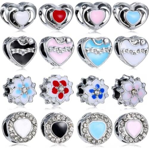 Heart Shape Charm Beads Bracelet Bangle Zircon Alloy Sliver Color Fit Charms Bracelets Necklace for Original Europe Jewelry Diy