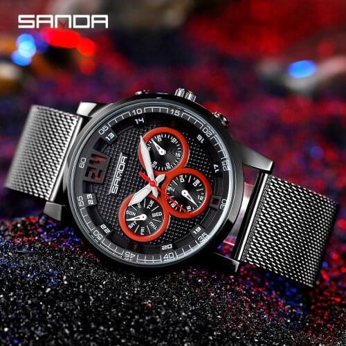 SANDA Mens Watches Top Brand Luxury Waterproof Quartz Watch Mens Casual Sports Wrist Watches Men Full Steel Relogio Masculino