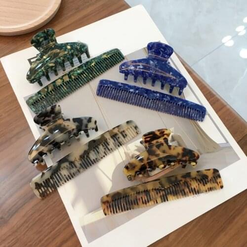 French Style Women Girl Tortoise Shell Acetate Hair Claw Clip with Head Comb Set Women Barrette
