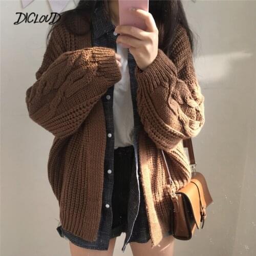 DICLOUD New Autumn Knit Sweater Women Fashion Harajuku Loose Warm Cardigan Women College Casual Long Sleeve Winter Coat