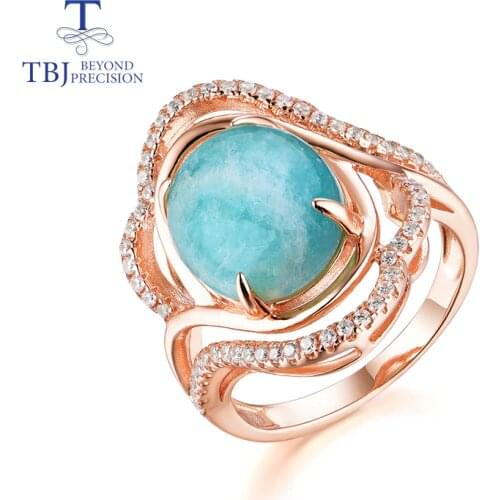 TBJ, new natural gemstone amazonite rings 925 sterling silver fine jewelry rose gold for girls nice birthday gift