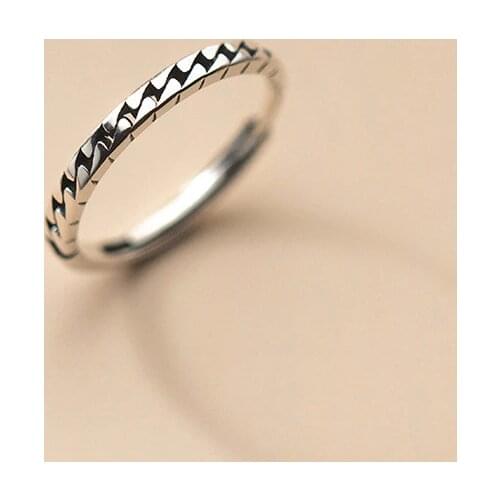 925 Sterling Silver Simple Retro Flat Serrated Open Adjustable Rings For Women Fashion Thai Silver Finger Jewelry