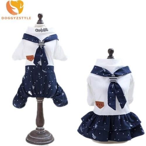 Navy Style Dog Jumpsuit Boy And Girl Lovers Couple Dress Outfit Summer Pet Clothing Pajamas Dog Skirt Pets Apparel DOGGYZSTYLE