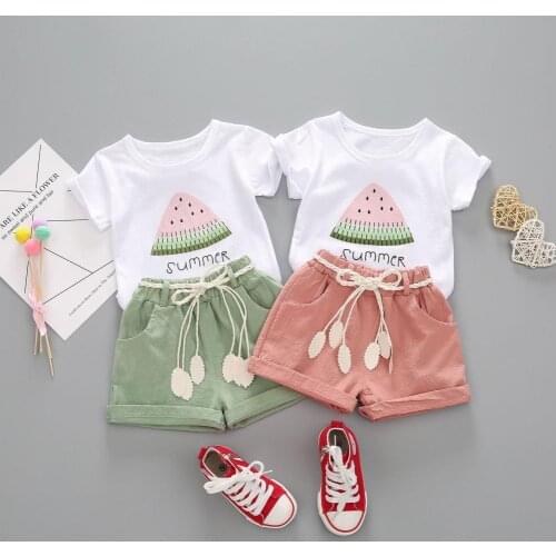 2 Pieces Cotton Girls Clothing Set Summer Short Sleeve Children Sets Casual Kids Clothes Suit Watermelon Print Outfits 1-4T
