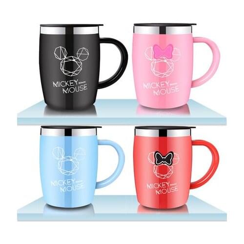 2 Pieces Promotion Genuine Disney Mickey Cartoon Cups Dual-use Office Mugs Women Portable Pupils Stainless Steel Drinkware 2021