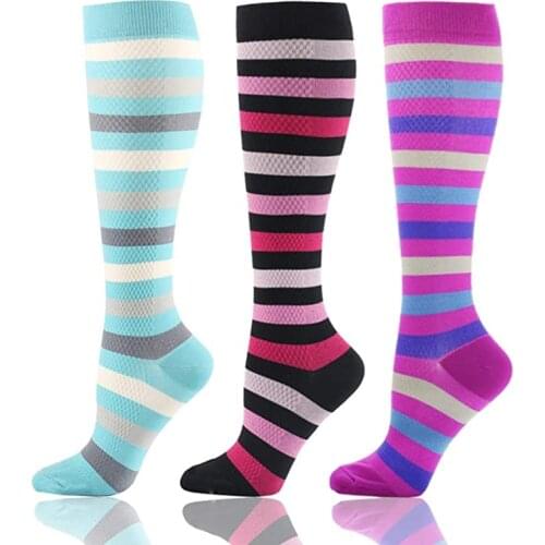 Compression Socks Unisex Sport Socks Colorful Stripe Leg Pressure Anti-fatigue Socks For Running Travel Long Compress Men Socks