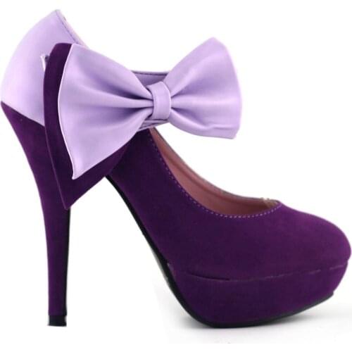 LF30412 Ladies Sexy Bow Ankle Strap Suede Stiletto Platform High Heel Pumps Party Shoes
