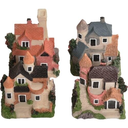 Mini Resin House Miniature House Fairy Garden Micro Landscape Home Garden Decoration Resin Crafts 4 Styles Color Random