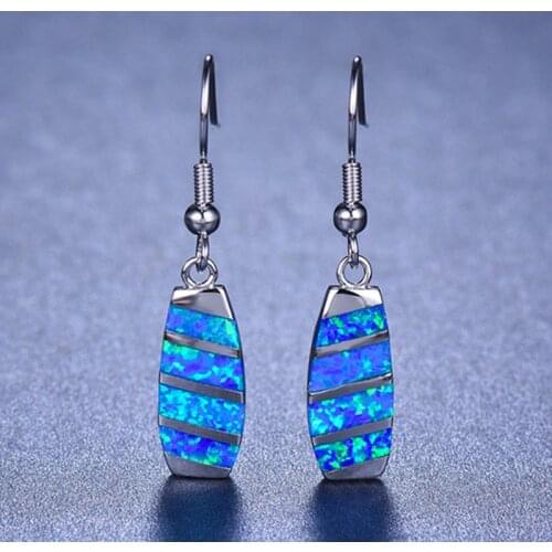 Fashionable Modern Women Unique Style Bride Wedding Drop Earrings Bohemian Inlaid Opal Blue Imitation Fire Opal Earrings