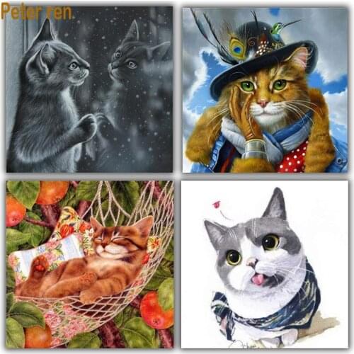 Peter ren DIY Diamond Painting animals Cross-stitch kit Diamond Embroidery Fashion cat full Round Diamond crystal mosaic picture
