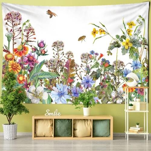 Flower Bee Tapestry Wall Hanging Bohemian Tropical Plant Hippie Bohemian Dormitory Modern Style Background Cloth Decor