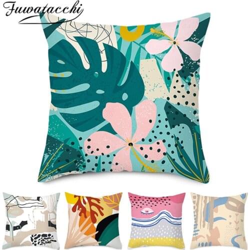 Fuwatacchi Abstract Leaves Painted Cushion Cover Artistic Throw Pillowcases for Home Sofa Car Decorative Pillows Covers 45x45cm
