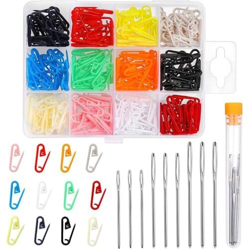 Nonvor 240Pcs Plastic Safety Pin Knitting Stitch Markers with Large Eye Blunt Needles for DIY Sewing Weaving with Storage Bottle