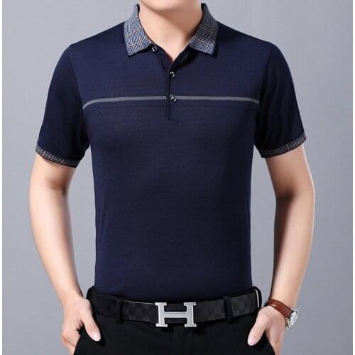 2021 New Middle-AgeD MenS Summer Short-SleeveD POLO shirt MenS Casual KniTwear Ice Silk Business Dad Summer MenS Wear