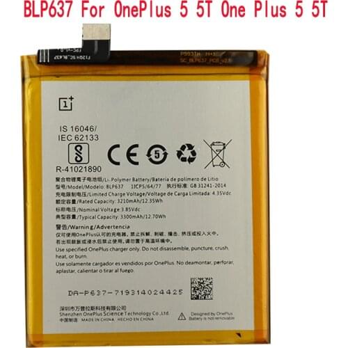 NEW Original Replacement Phone Battery For OnePlus 5 5T One Plus 5 5T Genuine Phone Battery With Free Tools BLP637 3300mAh