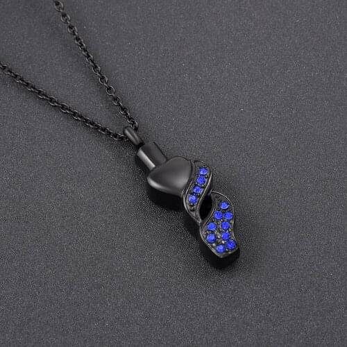 IJD9841 PVD Black Stainless Steel Crystal Heart Keepsake Memorial Urn Jewelry Cremation Pendant Necklace for Human/Pet Ashes