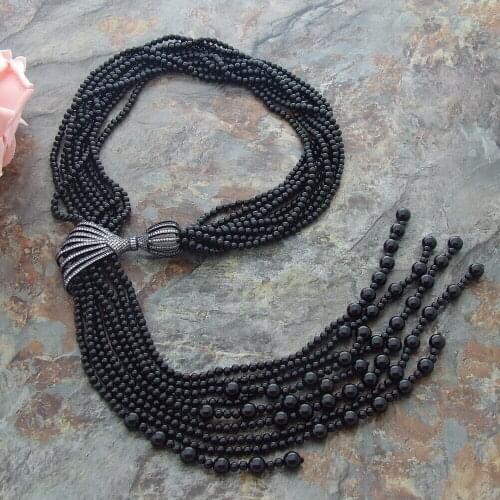 Zircon Pendant natural Onyx 9 Strands Necklace