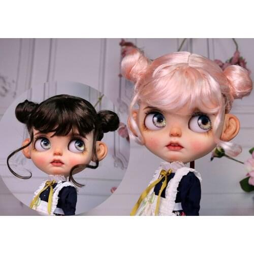 Blythes doll wig suitable for 1/6 size fashion new double ball bangs upgrade scalp flat imitation mohair wig nude powder brown