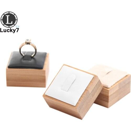 Bamboo Wood Rings Pendant Display PU Velvet Jewelry Display Stand Holder Jewelry Organizer Tray Pendant Organizer Tray Ring Rack