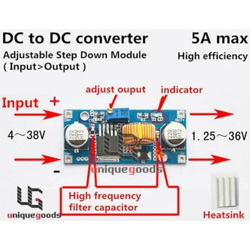 Free Shipping DC Step Down Adjustable Power Supply Module Lithium Charger 5A Max DIY Adjustable Power Supply