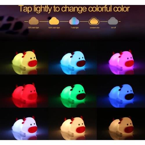Portable Cute Calf Silicone Led Night Light Usb Rechargeable With Warm White And 7-color Mode Children Decoration Night Lighting
