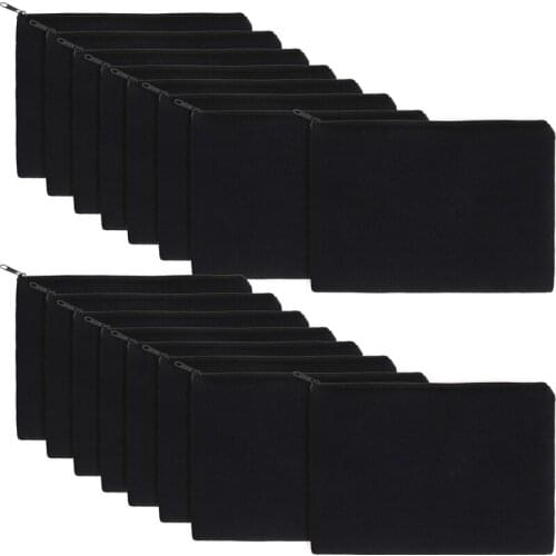 16Pcs Blank Canvas Makeup Cosmetic Bags Pouch with Zipper, Pencil Pen Pouch Case DIY Craft Bags for DIY Craft (Black)