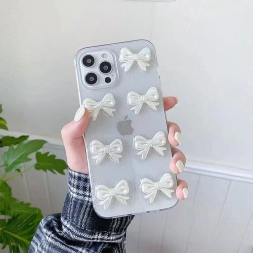 Luxury Glitter 3D Bowknot Phone Case for iPhone 11 12 Pro Max XS Max X XR 7 8 Plus Simple Clear Bling Tpu Shockproof Cover