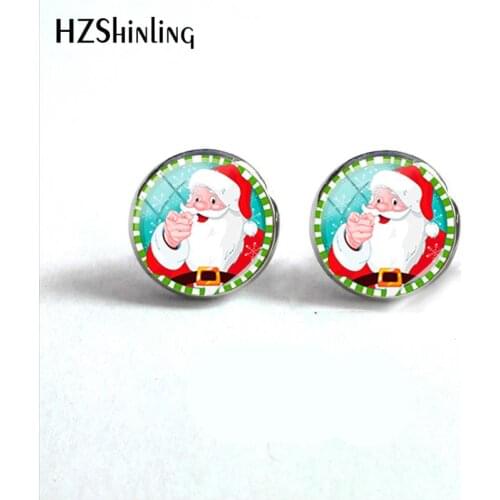 2018 New Santa Claus Earring Children Gifts Earrings Round Hand Craft Jewelry Glass Cabochon Merry Christmas Ear Stud HZ4