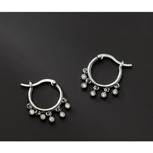 1 Pair Pure 925 Sterling Silver Tassel Small Zircons Circle Buckle Hoop Earrings For Women Daughter Girlfriend Fine S925 Jewelry