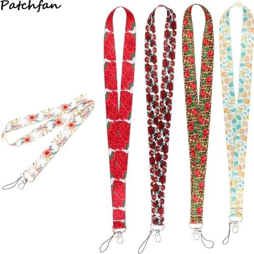 AD787 Patchfan Rose Mobile Phone Lanyard For Keys ID Card Pass Gym USB Badge Holder DIY Strap Neck Lanyards For Woman