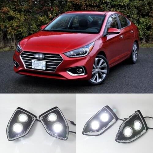 LED Fog Lamp For Hyundai Solaris Accent 2017 2018 2019 2020 Car DRL Lamp Waterproof ABS 12V LED Daytime Running Light