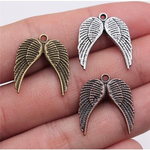 WYSIWYG 20pcs 21x19mm 3 Colors Mini Double Angel Wings Charms Pendant DIY Handmade Jewelry Making