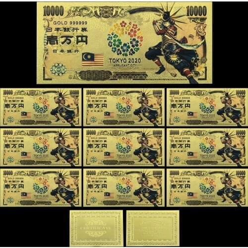 Japan Gold Banknote Tokyo World Flags Comics Cartoon Card 10pcs Singapore Souvenir Anime Gold Plastic Cards for Collection