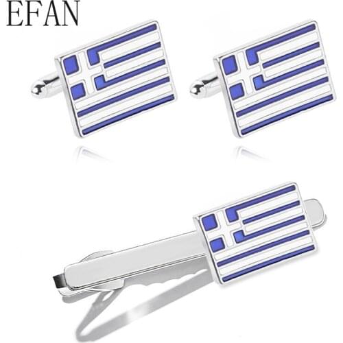 Greece Flag Tie Clip Blue White Copper Tie Clips Cufflinks Set Business Enamel Tie Clip Motherland Lover Necktie Party Clips Man