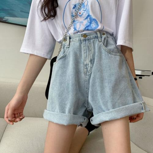 Womens Denim Shorts thin leg Classic High Waist Blue Wide Leg Female Caual Summer Ladies Shorts Jeans For Women plus size