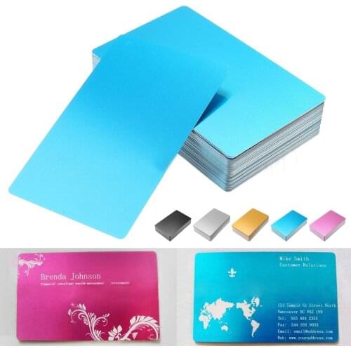 100pcs/set 5 Colors 86mm*54mm*0.22mm New Blanks Laser Engraved Metal Business Mark Cards