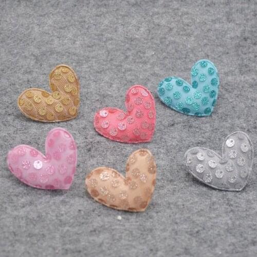 30pcs/lot 5*4.5cm Sequin Heart Padded Appliques for DIY handmade childrens hair accessories, gift decoration accessories