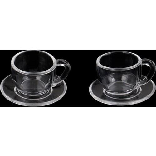 4Pcs(2 Cups+2 Dishs) Cute Miniature Dollhouse Coffee CupFor Doll Kitchen Room Food Drink Home Tableware Decors