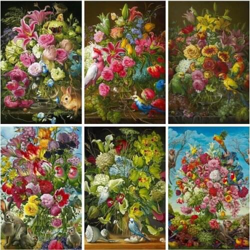 Huacan Full Diamond Embroidery Vase Flower 5D Diamond Painting Animals Mosaic Cross Stitch Set Handicraft Creative Hobbies