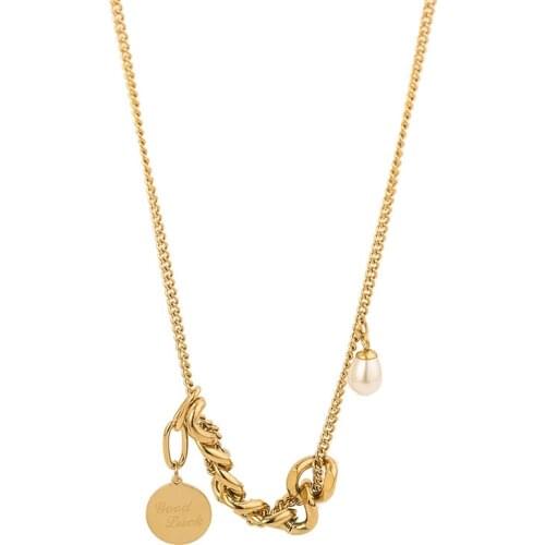 Asymmetric Design Stainless Steel Chain Figaro Imitated Pearl Choker For Woman Girls Paper Clip Chain Necklaces Wedding Jewelry