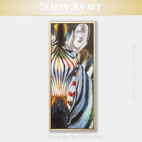 Large Wall Art Unframed Canvas Zebra Painting Hand-painted Modern Wall Decor Animal Colorful Zebra Oil Painting Beauty Zebra Art