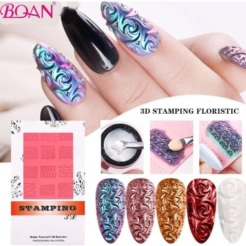 BQAN Nail Art 3D Silicone Nail Carving Mold Sculpture Stamping Stencils Environmentally Nail Art Template Manicure Accessorie