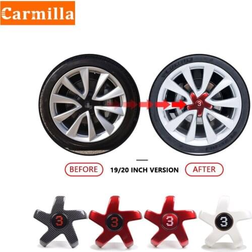 Carmilla Car Wheel Center Logo Decorative Cover for Tesla Model 3 Model3 2017 2018 2019 2020 2021 Accessories 4Pcs/set
