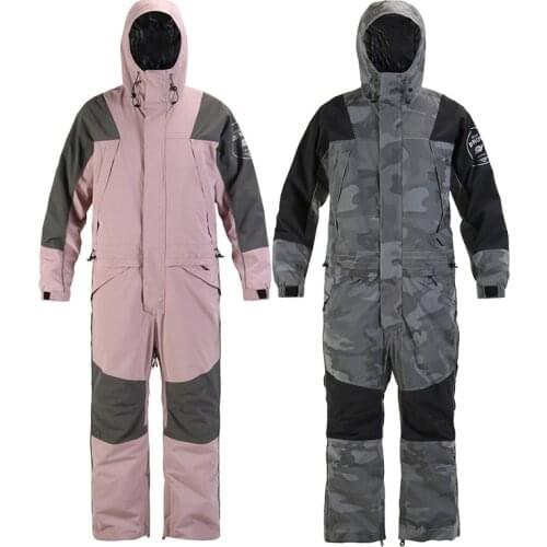 One-Piece Ski Suit Women Outdoor Snowboard Jacket Men Waterproof Breathable Ski Suit Fluorescent Camouflage Skiing Set Overalls