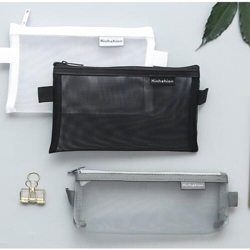 Pencil Case Transparent Mesh School Pencil Bag Capacity Nylon Pen Bag Case For Kid Gift Office Supplies Creative Papeterie