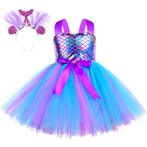 Girls Mermaid Dress Kids Birthday Party Clothes Puprle Little Mermaid Princess Costume Child Carnival Easter Dress Up Outfits